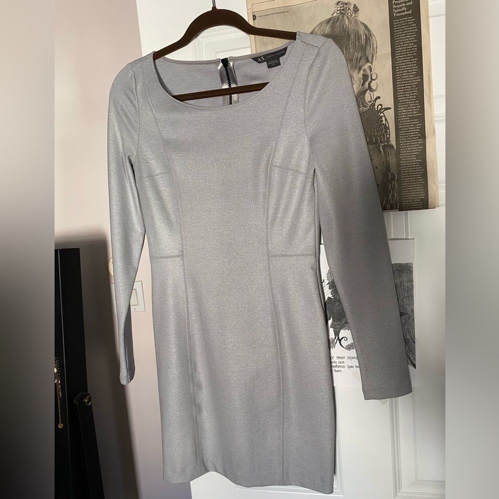 Armani Exchange gray/silver stretch midi dress